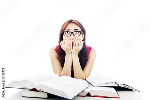 Photo: Frightened college student Frightened college student