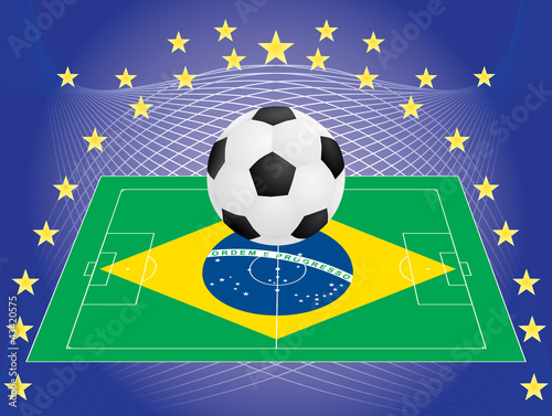 Vektor: football over pitch with Brazilian flag vector illustration football over pitch with Brazilian flag vector illustration