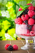 Photo: Sweet fresh fruits in glass goblet with mint leaf Sweet fresh fruits in glass goblet with mint leaf