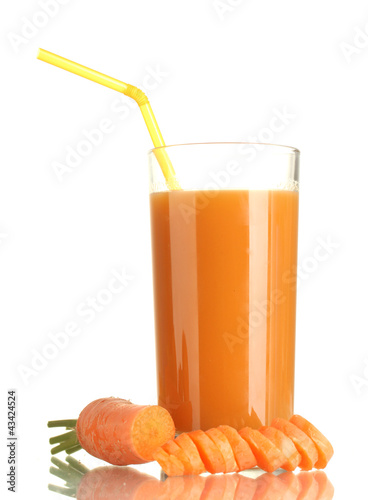 Photo: glass of carrot juice and fresh carrot isolated on white glass of carrot juice and fresh carrot isolated on white