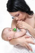 picture of happy mother with baby over white