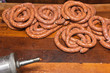 Freshly made raw sausages