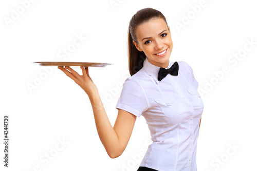Photo: Young waitress in a white blouse Young waitress in a white blouse