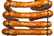 Four sausages ready to smoke isolated