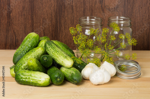 Photo: Pickles with jars and garlic Pickles with jars and garlic