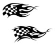 Chequered flag with flames