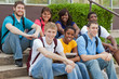A group of multicultural college students, friends