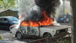 The burning car