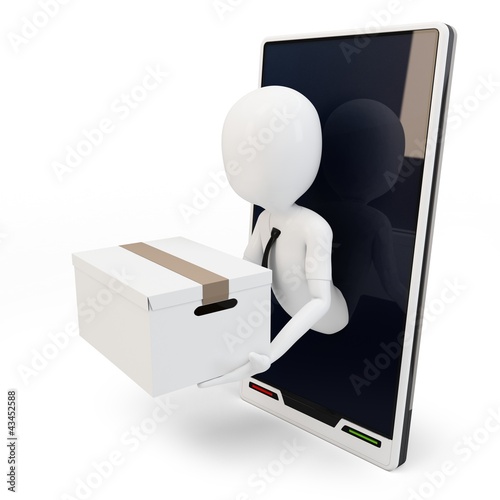 Illustration: 3d man online shipping over generic smartphone 3d man online shipping over generic smartphone