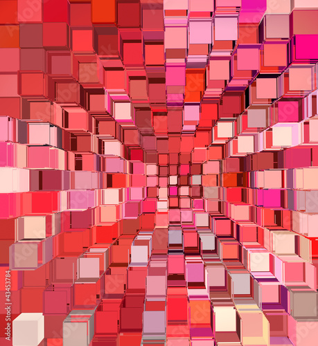 Illustration: 3d abstract fragmented cube pattern pink red backdrop 3d abstract fragmented cube pattern pink red backdrop
