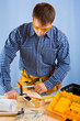 carpenter works with carpenter vise