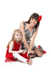Family love of mother and daughter having fun embrace with happy