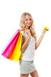 Photo: blonde woman holding card and bags blonde woman holding card and bags