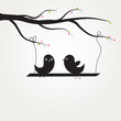 Vector: Two cute black birds sitting on the tree Two cute black birds sitting on the tree