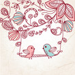 Vector: Greeting card with two birds on the floral tree Greeting card with two birds on the floral tree