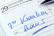 Eintrag im Kalender: Krankenhaus