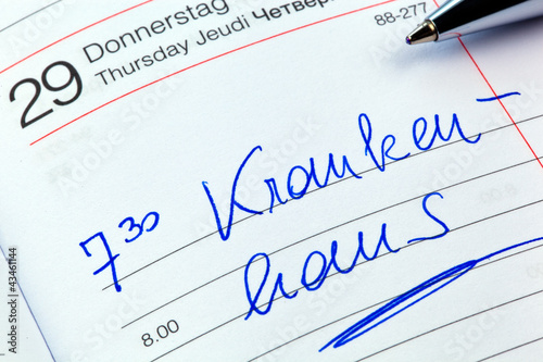 Foto: Eintrag im Kalender: Krankenhaus Eintrag im Kalender: Krankenhaus