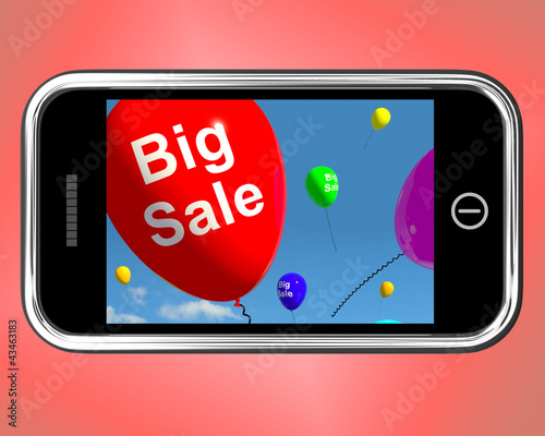 Illustration: Big Sale Balloons On Mobile Phone Shows Promotions And Reduction Big Sale Balloons On Mobile Phone Shows Promotions And Reduction