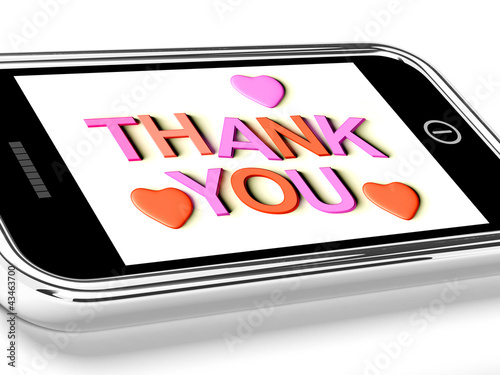 Illustration: Thank You And Hearts Message As Thanks Received On Mobile Thank You And Hearts Message As Thanks Received On Mobile