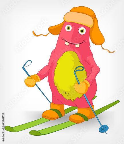 Vector: Funny Monster. Skiing. Funny Monster. Skiing.