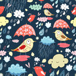 Autumn texture with birds and rain
