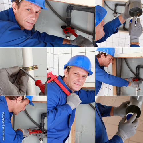 Photo: Montage of plumber working on sink Montage of plumber working on sink