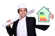 businessman holding an energy consumption label