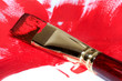 Brush painting with red