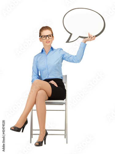 Photo: pensive businesswoman with blank text bubble pensive businesswoman with blank text bubble