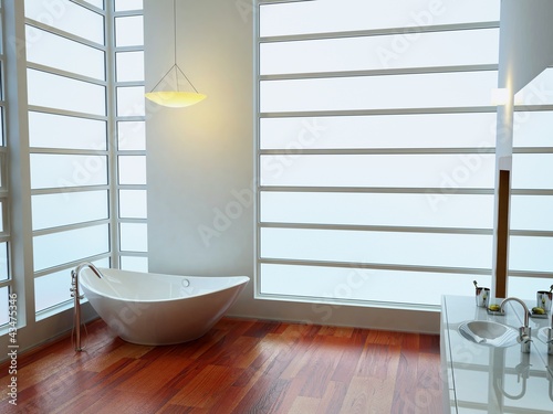 Illustration: bagno, vasca, moderno, appartamento rendering 3d interni bagno, vasca, moderno, appartamento rendering 3d interni