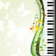 Piano keys with butterflies and drops