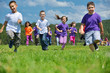 happy kids group  have fun in nature