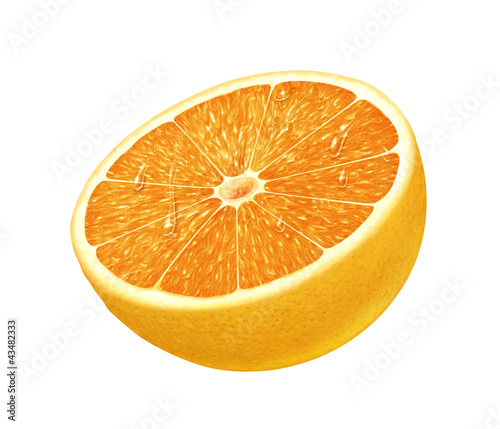 Illustration: juicy fresh water drops of orange on white background juicy fresh water drops of orange on white background