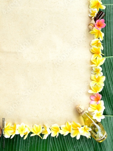Photo: Spa supplies with plumeria on banana leaf Spa supplies with plumeria on banana leaf