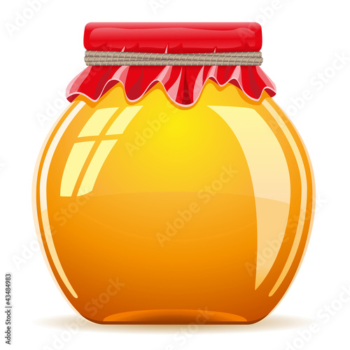 Illustration: honey in the pot with a red cover illustration honey in the pot with a red cover illustration