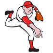 Vektor: Baseball Player Pitcher Throwing Cartoon Baseball Player Pitcher Throwing Cartoon