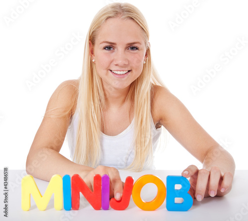 Foto: Attraktives Mädchen bildet den Begriff Minijob Attraktives Mädchen bildet den Begriff Minijob