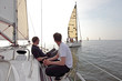 Sailing on the IJsselmeer in the Netherlands at sunset