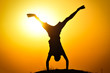 Man in the sunset jump and shout