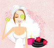 Cute woman applying moisturizer vector illustration