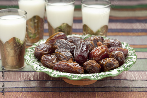 Photo: Milk and dates for Iftar meal Milk and dates for Iftar meal