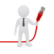 Illustration: The white man holding a red network cable The white man holding a red network cable