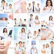A collage of doctors and female faces on a botox procedure