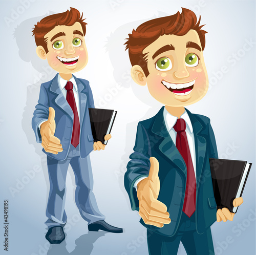 Vector: Cute businessman gives his hand to greet Cute businessman gives his hand to greet