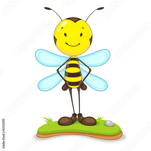 Vector: vector illustration of happy bee standing on grass vector illustration of happy bee standing on grass