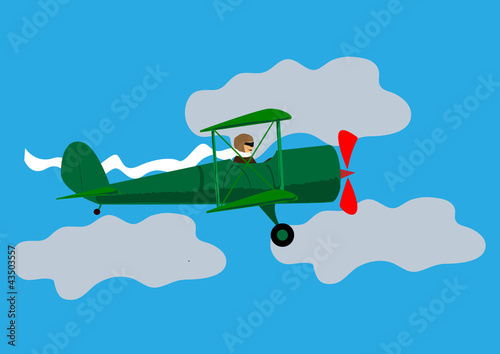 Vector: biplane flying in the sky biplane flying in the sky