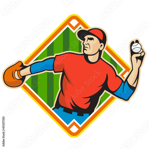 Vektor: Baseball Player Pitcher Throwing Ball Baseball Player Pitcher Throwing Ball