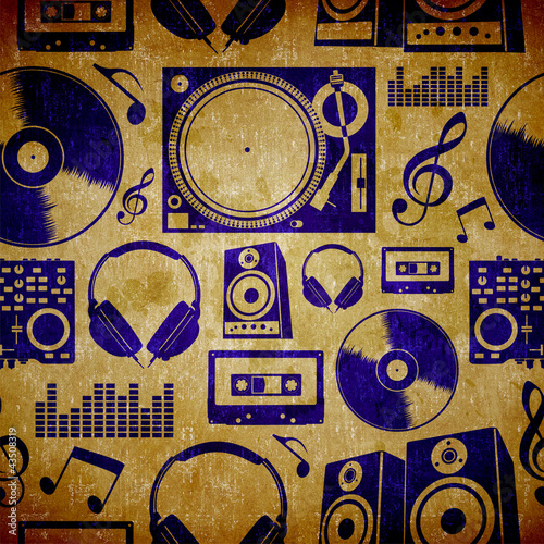 Illustration: Dj music elementes vintage pattern Dj music elementes vintage pattern