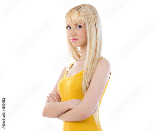 Photo: Cute young woman with hands folded Cute young woman with hands folded