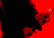 A close up illustration of a man holding a katana